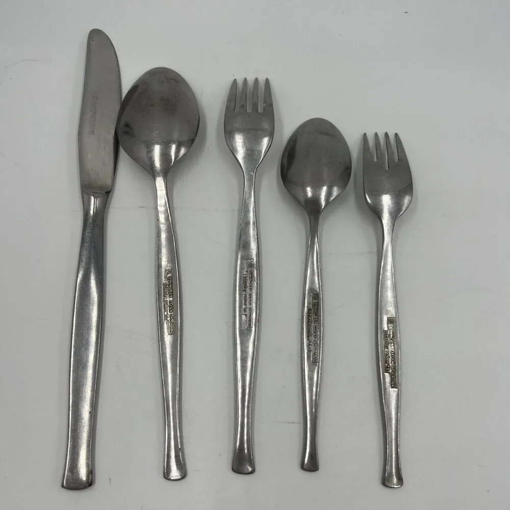 STANLEY ROBERTS SPARTAN TEXTURED STAINLESS FLATWARE CENTER RIDGE JAPAN 5 Pieces